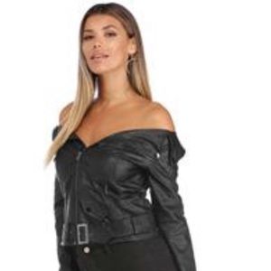 Off the Shoulder Faux Leather Jacket